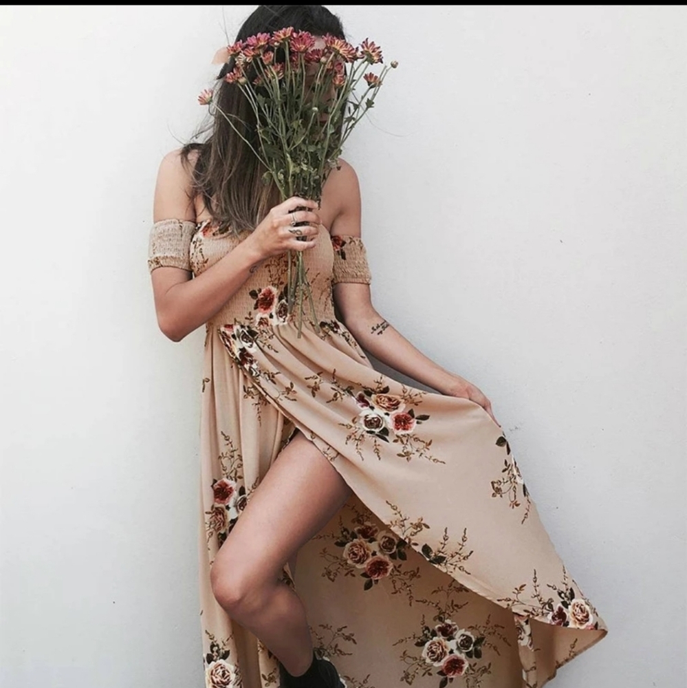 NWT Smocked Floral off shoulder maxi sundress beach dress